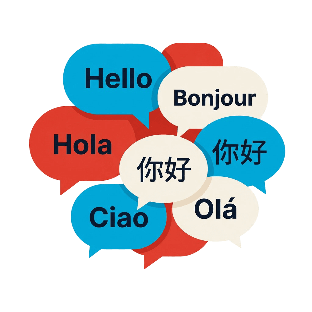 Bocadillos de conversación con saludos en varios idiomas